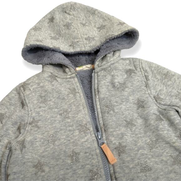 Crazy 8 Girl's Silver Glitter Star Sherpa Hoodie Full Zip Jacket Size Small - Picture 2 of 4